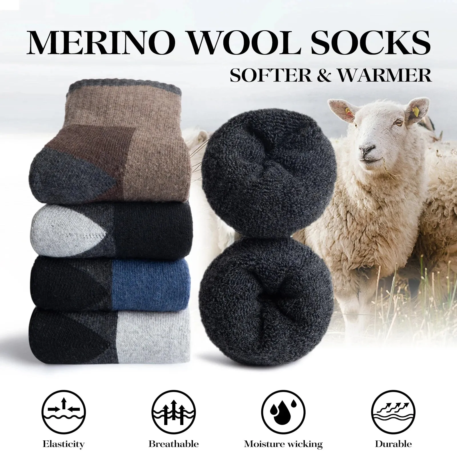 5 Pairs Merino Wool Warm Socks for Men