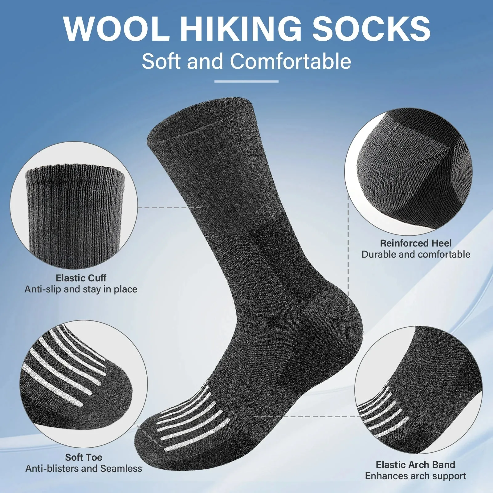 5 Pairs Merino Wool Warm Socks for Men