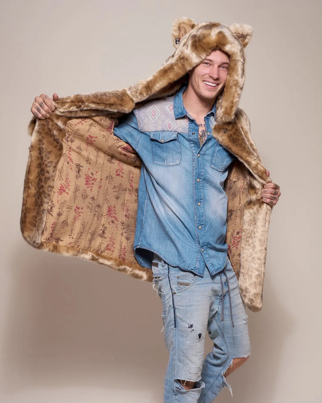 African Golden Cat Luxe Classic Faux Fur Coat | Men's