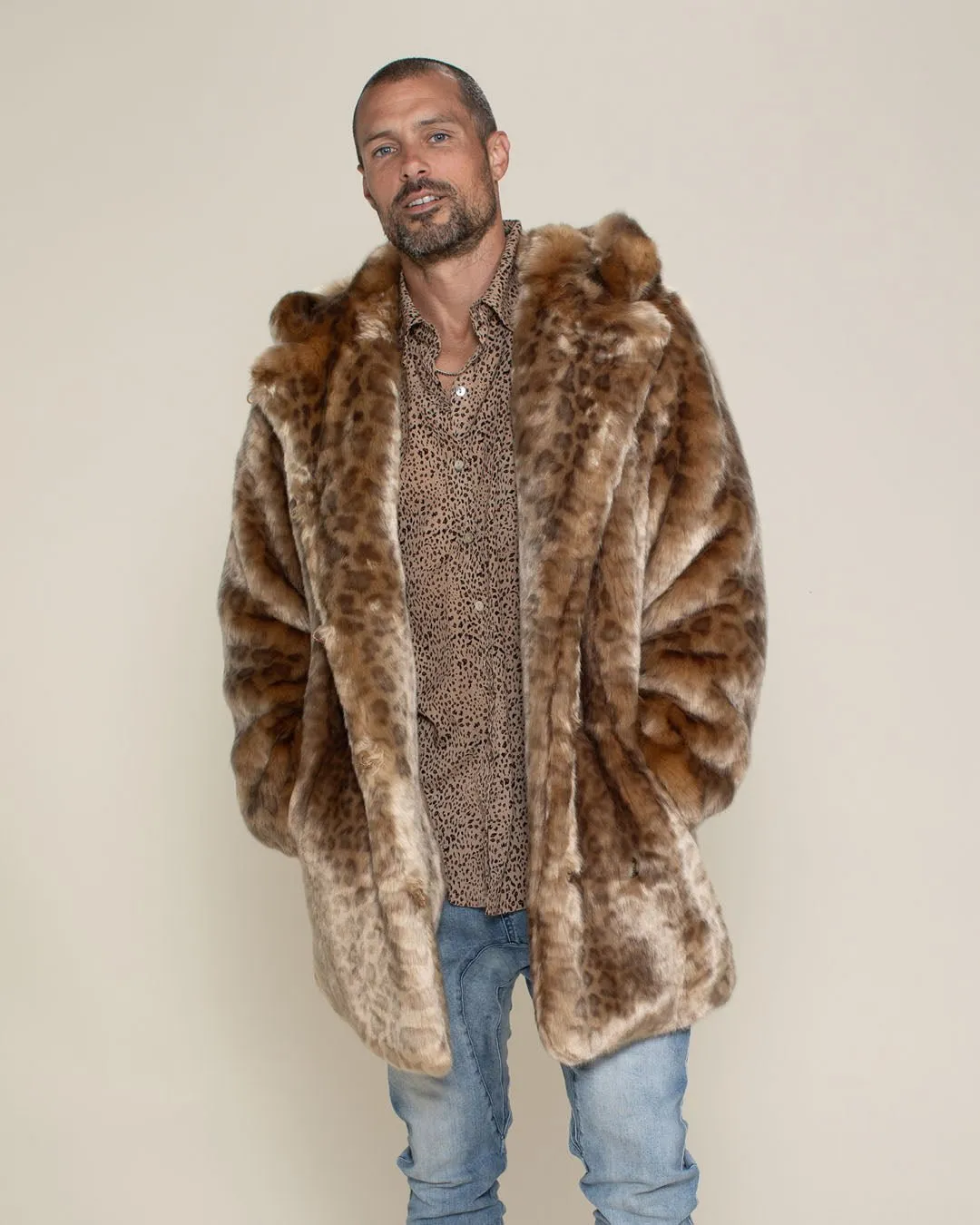 African Golden Cat Luxe Classic Faux Fur Coat | Men's