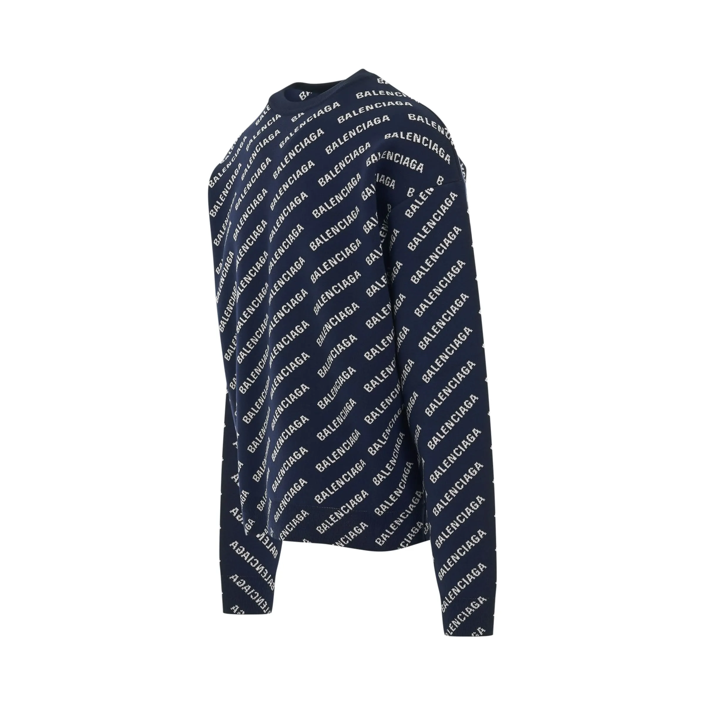 All Over Logo Knit Sweater in Navy/White