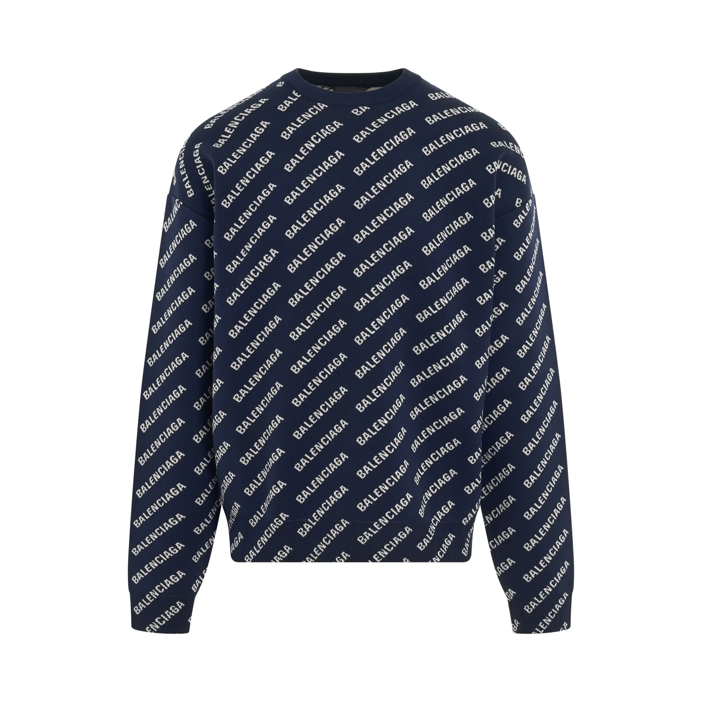 All Over Logo Knit Sweater in Navy/White