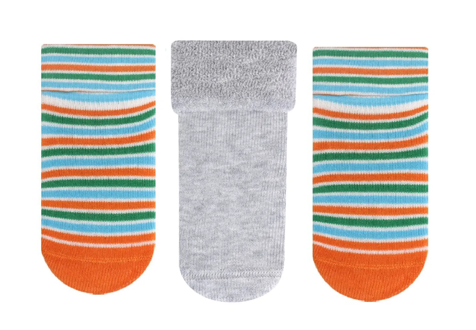 Baby Boy Anti-Slip Terry Socks Striped Grey 3Pk (0-6mths)