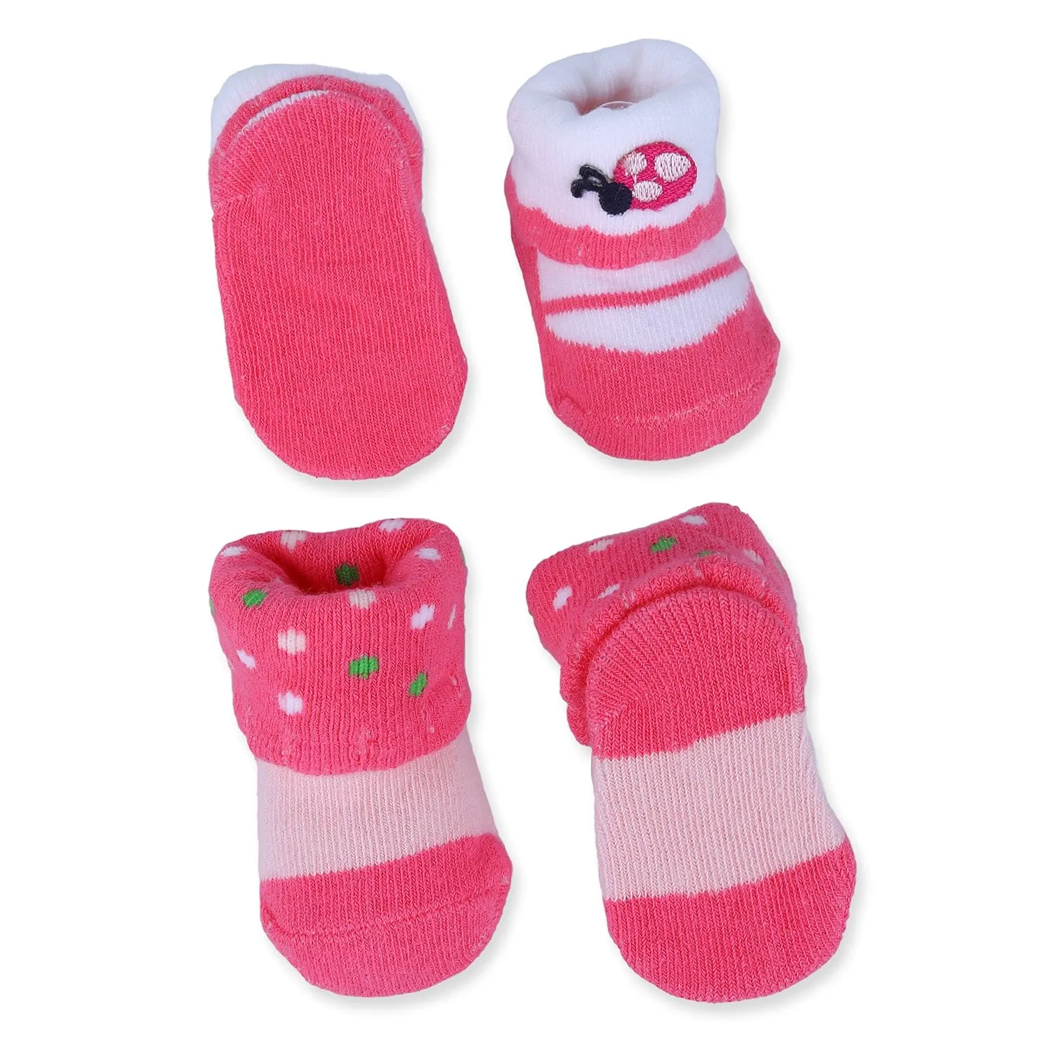 Baby Moo Ladybug Polka Dotted Newborn Breathable Infant Cotton Socks - Pink