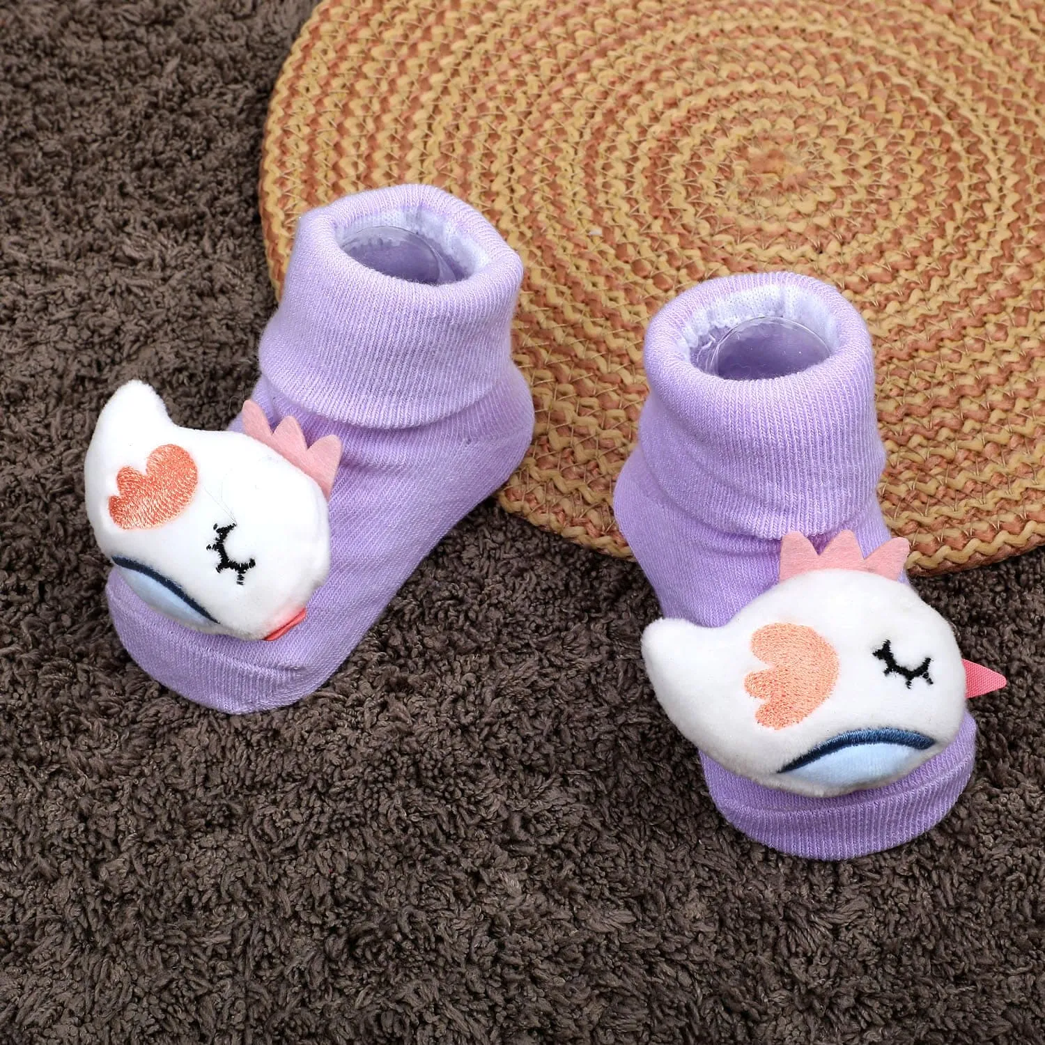 Baby Moo Sleeping Bird Cotton Anti-Skid 3D Socks - Purple