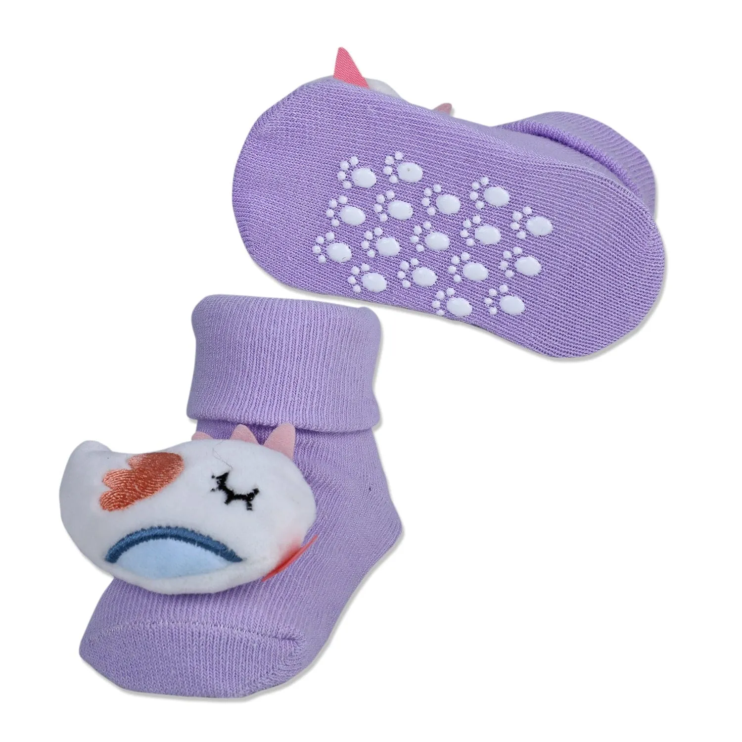 Baby Moo Sleeping Bird Cotton Anti-Skid 3D Socks - Purple