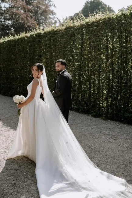 Beautiful A-Line Satin Off-The-Shoulder Sleeveless White Wedding Dresses With Split Front