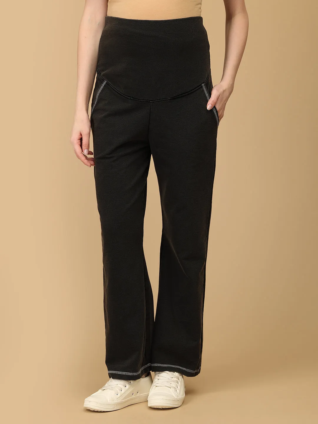 Black Maternity Knit Denims With Belly Support - Light Wash