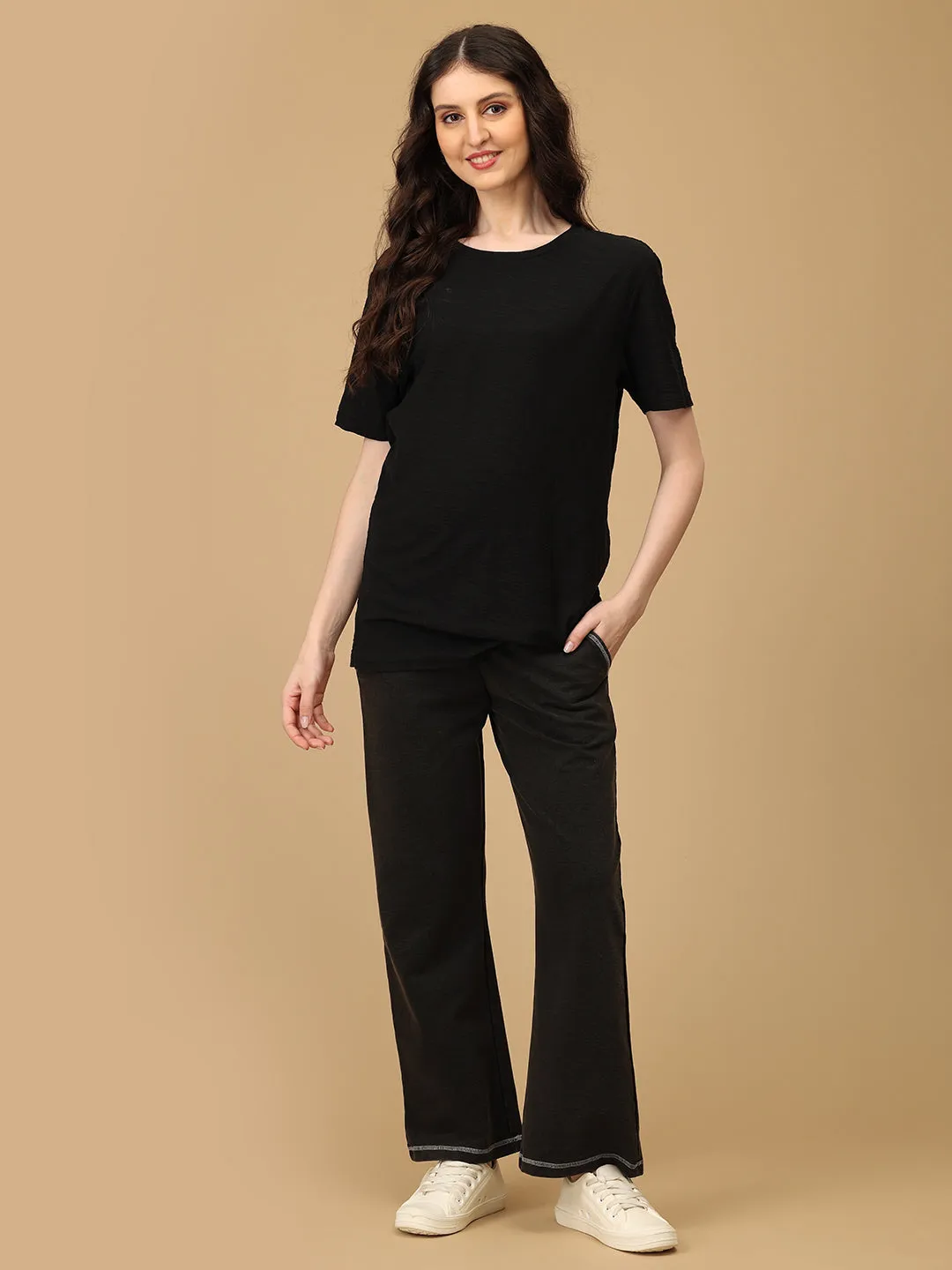 Black Maternity Knit Denims With Belly Support - Light Wash