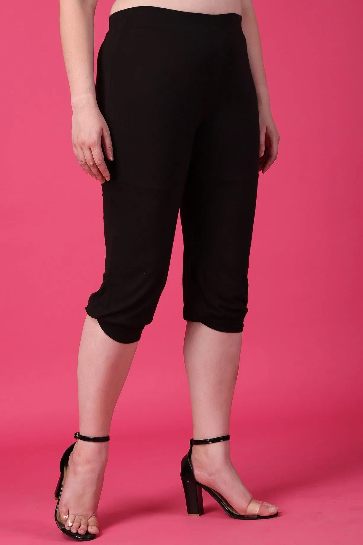 Black Solid Cropped Pyjamas