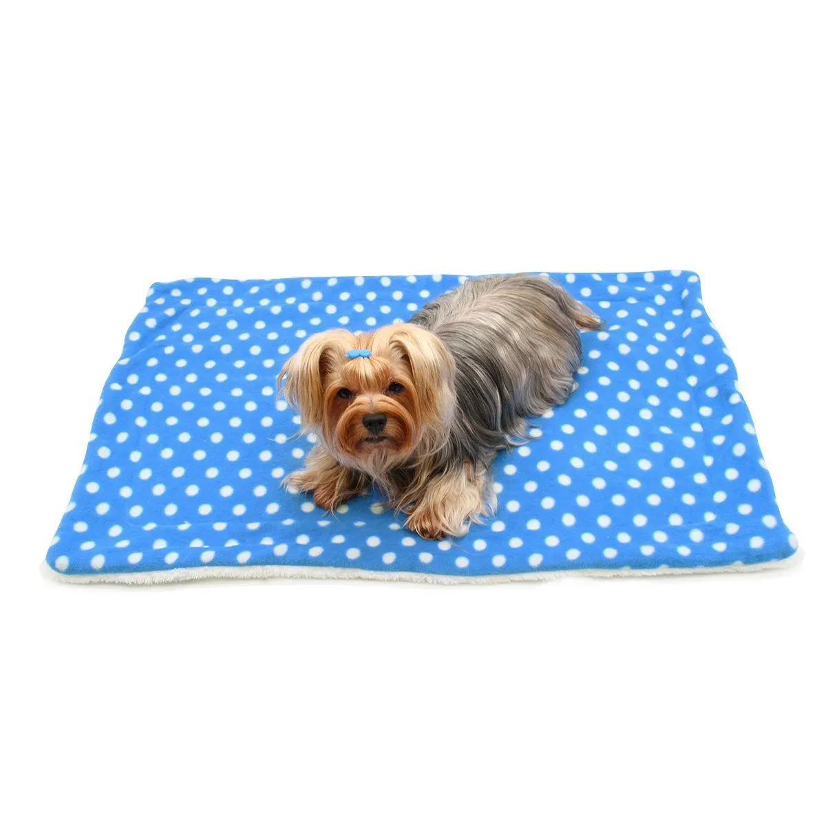 Blue/White Polka Dots Flannel Dog Blanket