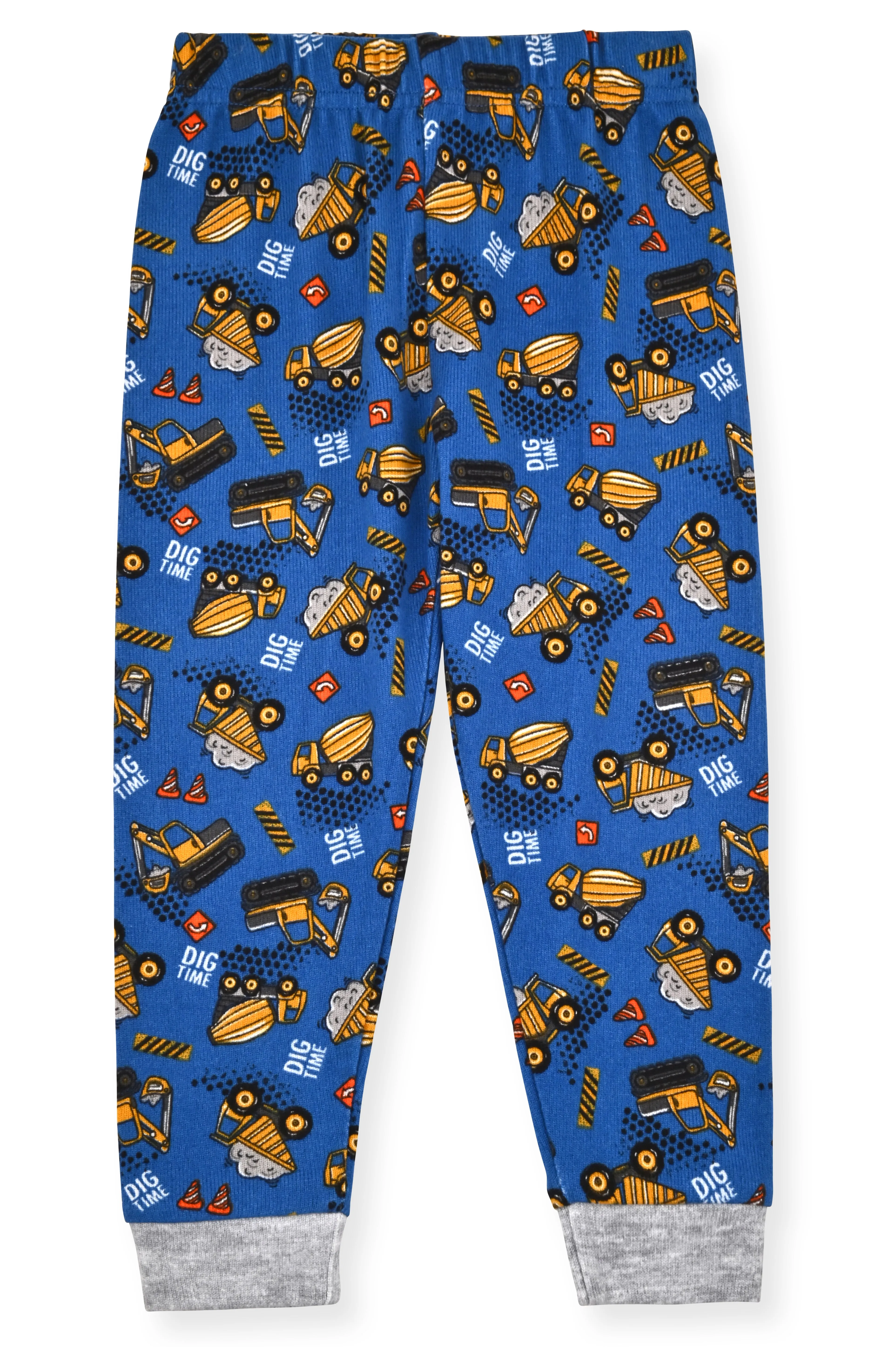 Boys 2-Piece Super Soft Jersey Snug-Fit Pajama Set with Socks - Construction Trucks.