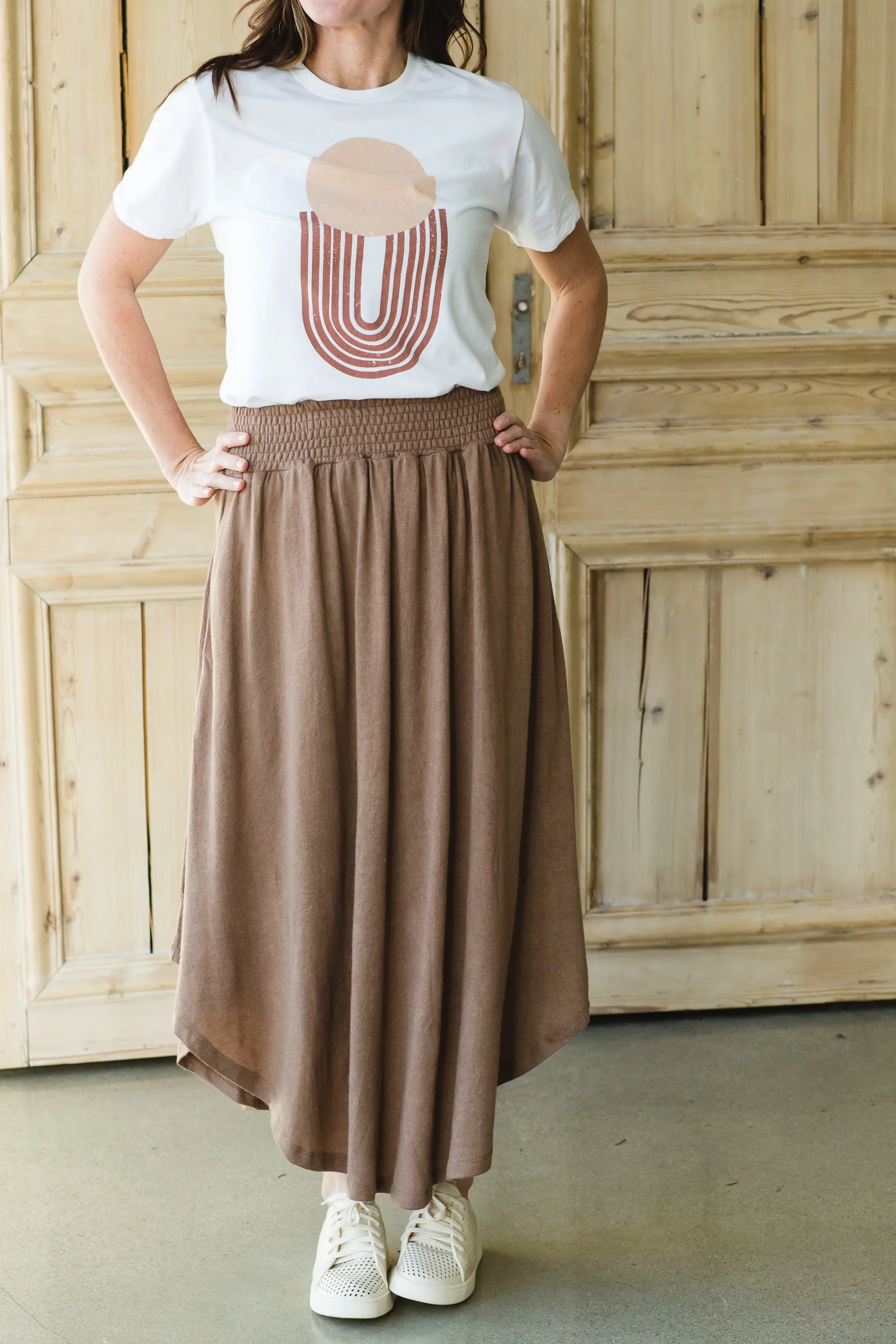 Brown Hi-Lo Flowy Midi Skirt - FINAL SALE