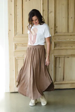 Brown Hi-Lo Flowy Midi Skirt - FINAL SALE