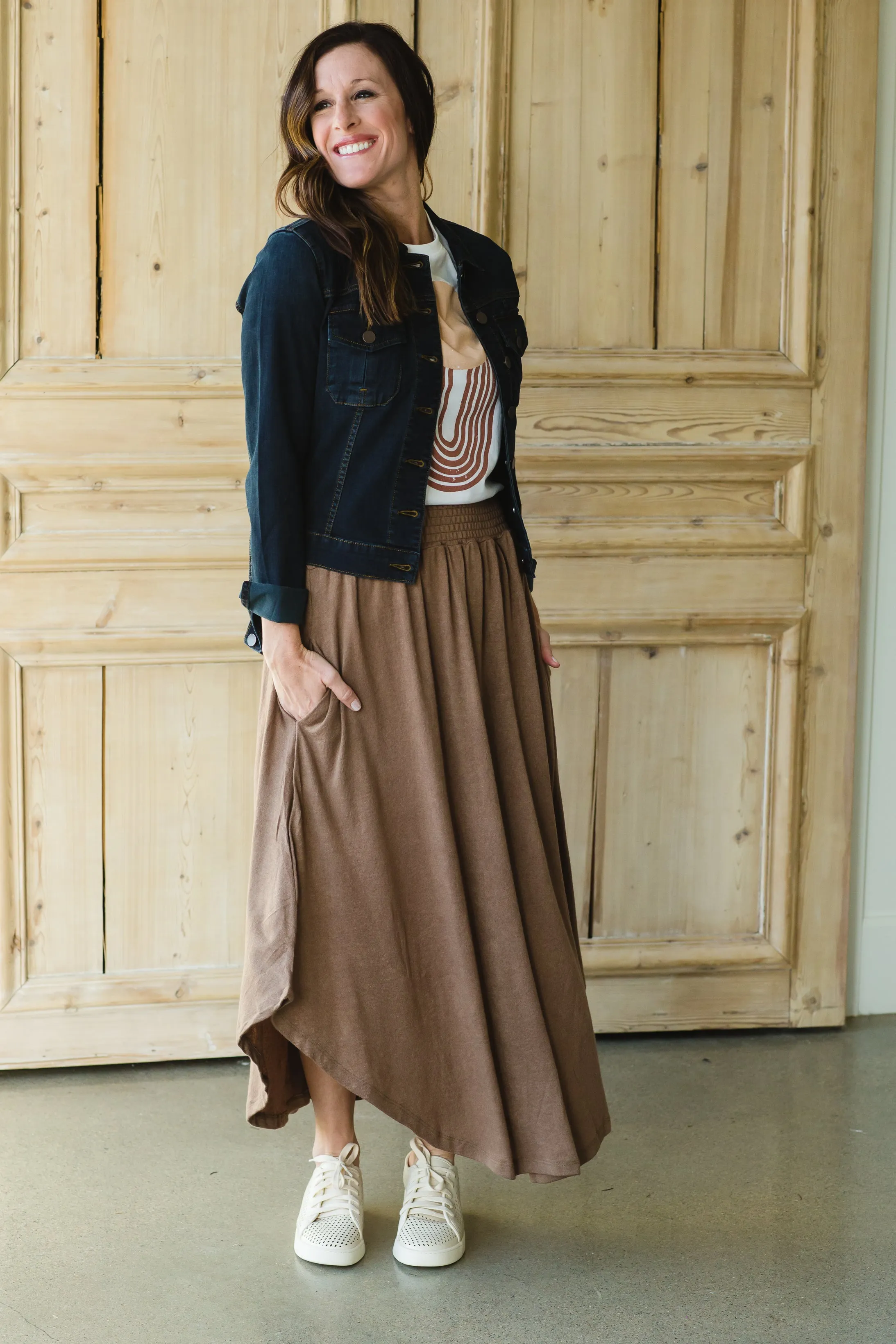 Brown Hi-Lo Flowy Midi Skirt - FINAL SALE