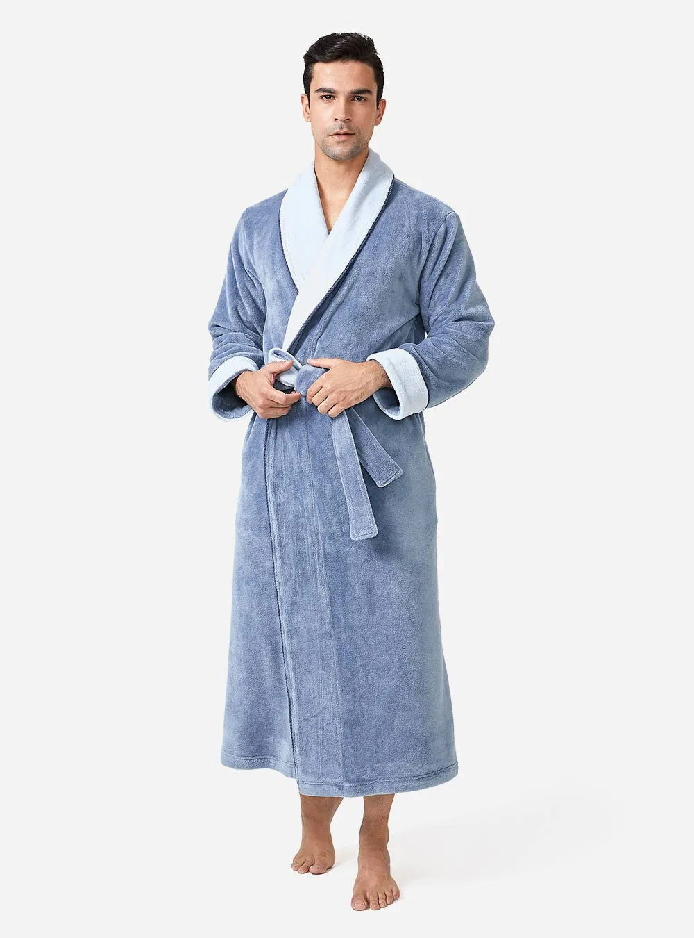 Coral Fleece Plush Robe Shawl Collar Full Length Warm Robe