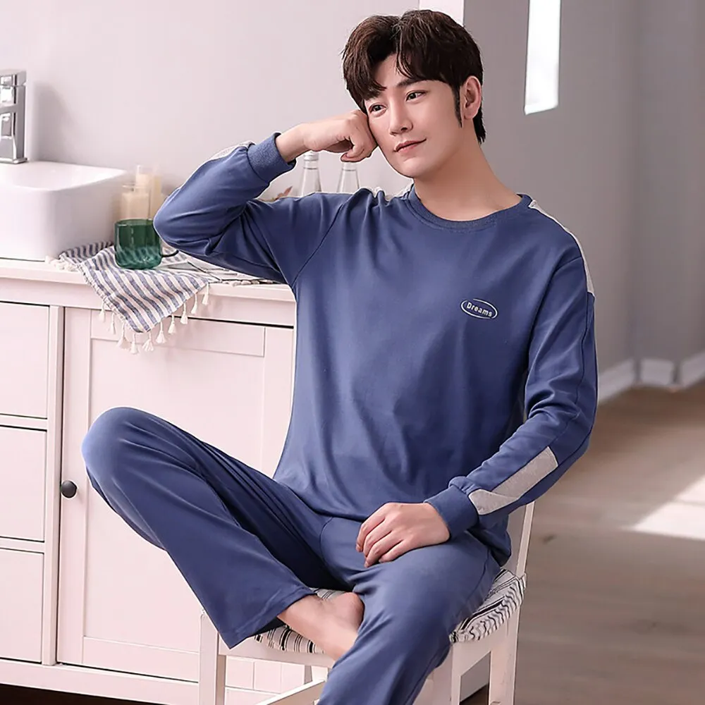 Cotton Men's Pajama Casual Long Sleeve Sleepwear Soft  for Men