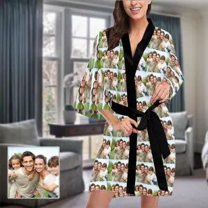 Custom Family Photo Women's Short Pajamas Personalized Photo Pajamas Kimono Robe