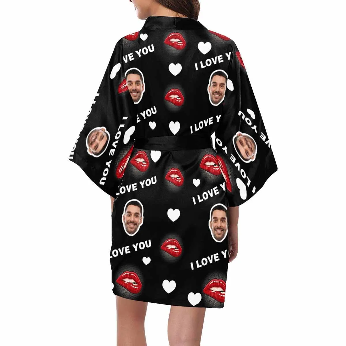 Custom Husband Face Red Lip Women's Summer Short Pajamas Funny Personalized Photo Pajamas Kimono Robe