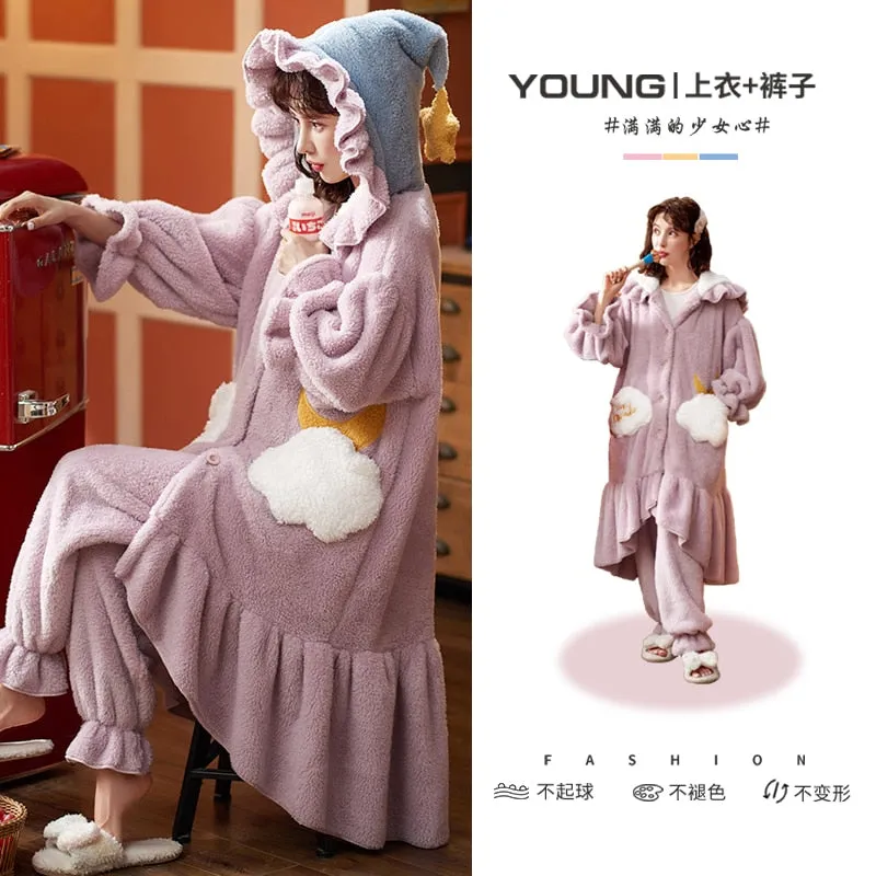 Cute Hooded Robe Winter Pajamas