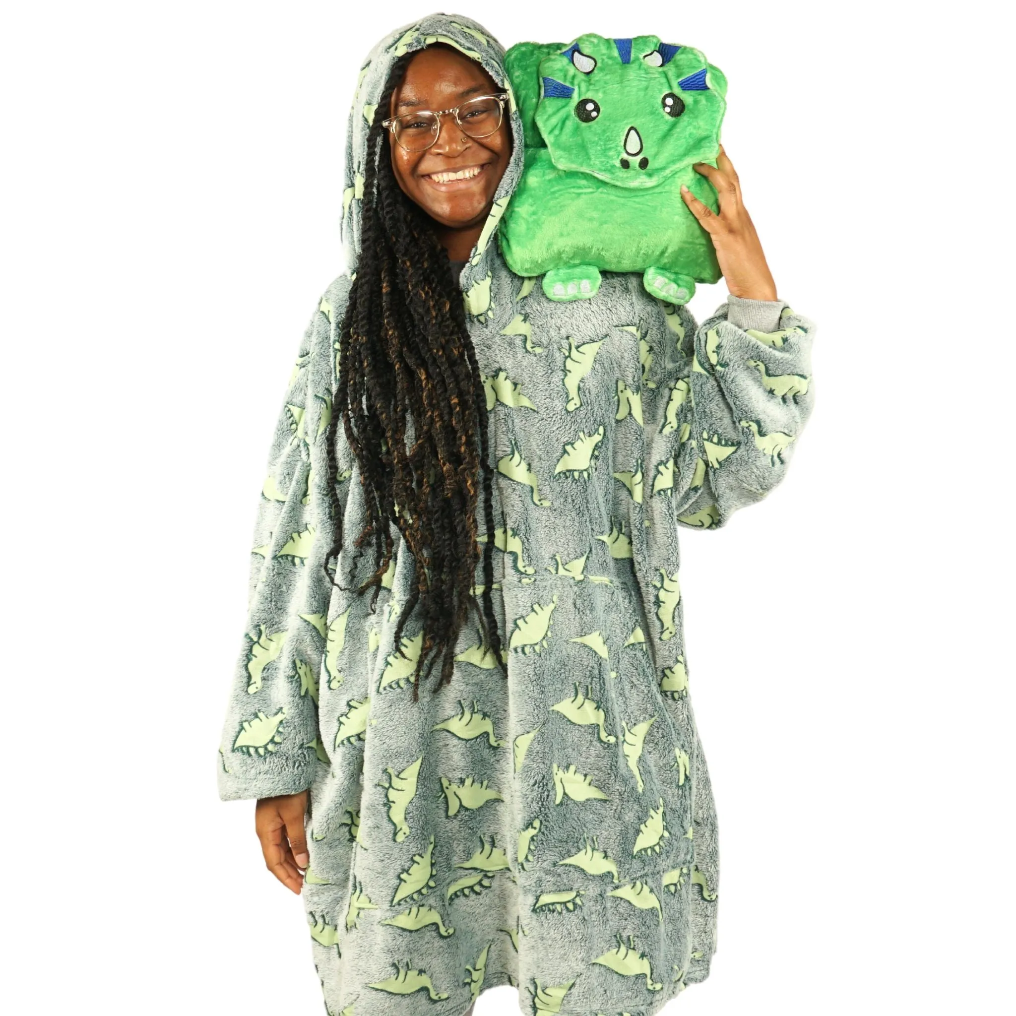 Dino Plushie with Dinosaurs Adults Blanket Hoodie [FINAL SALE]