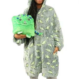 Dino Plushie with Dinosaurs Adults Blanket Hoodie [FINAL SALE]