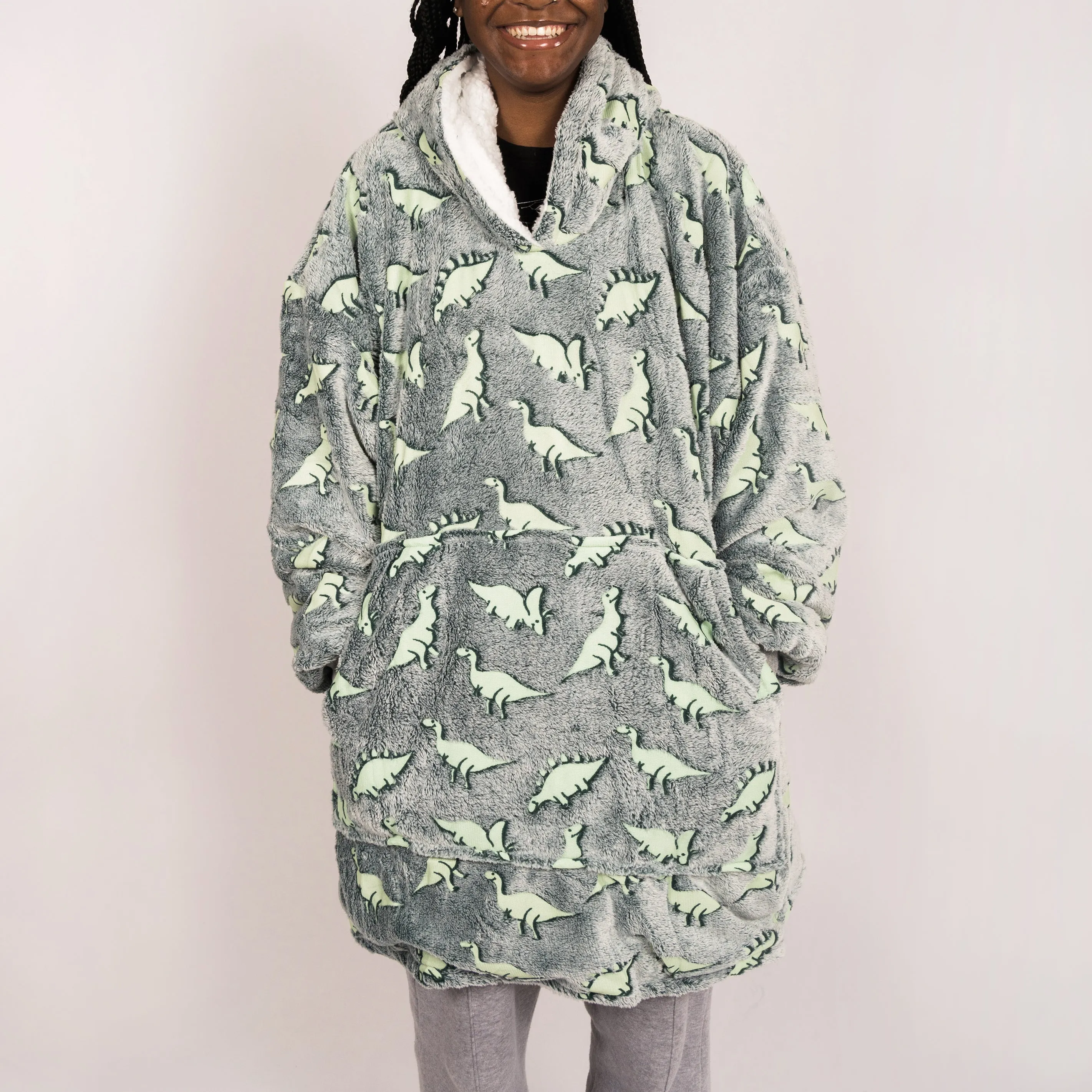 Dino Plushie with Dinosaurs Adults Blanket Hoodie [FINAL SALE]