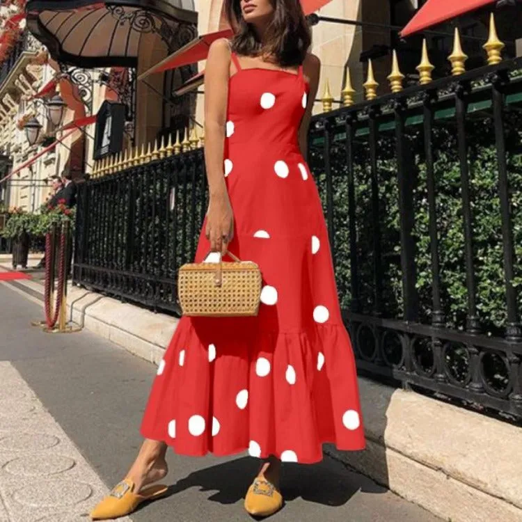 Dot Sling Fashion One-Line Neck Dress