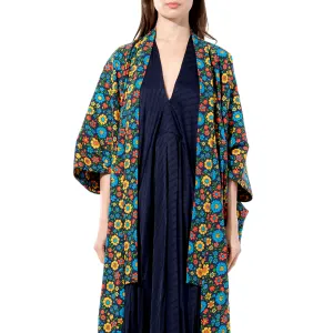 Double Kaftan Kimono Coat in Blue