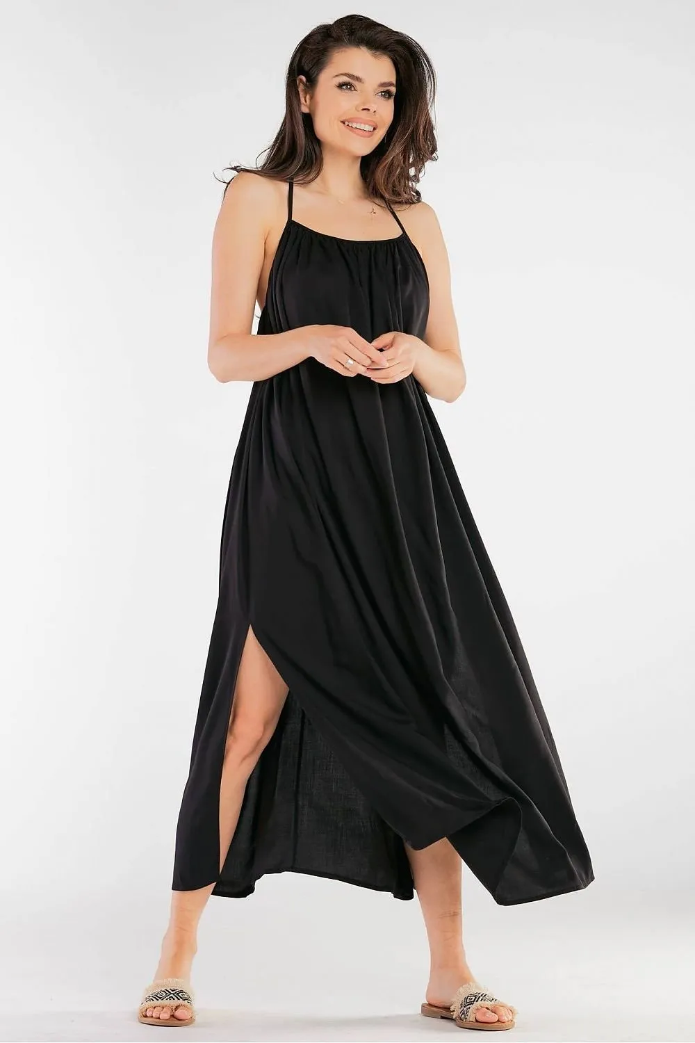 Effortlessly Chic Viscose Maxi Dress with Statement Ring Detail