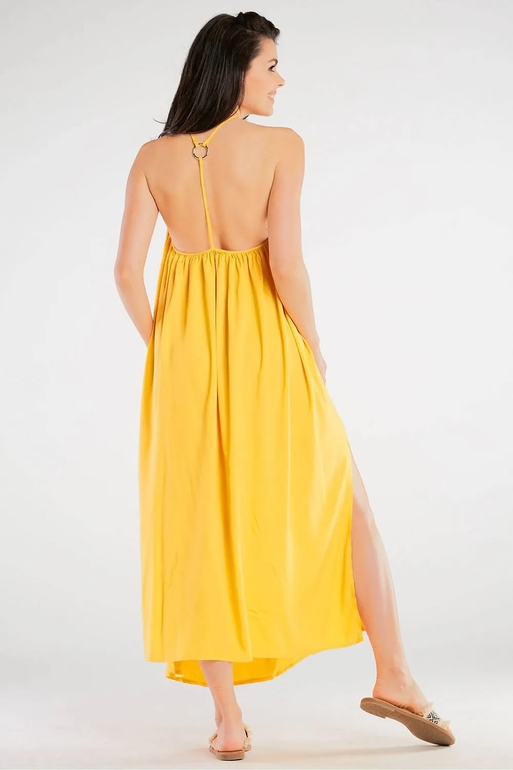 Effortlessly Chic Viscose Maxi Dress with Statement Ring Detail