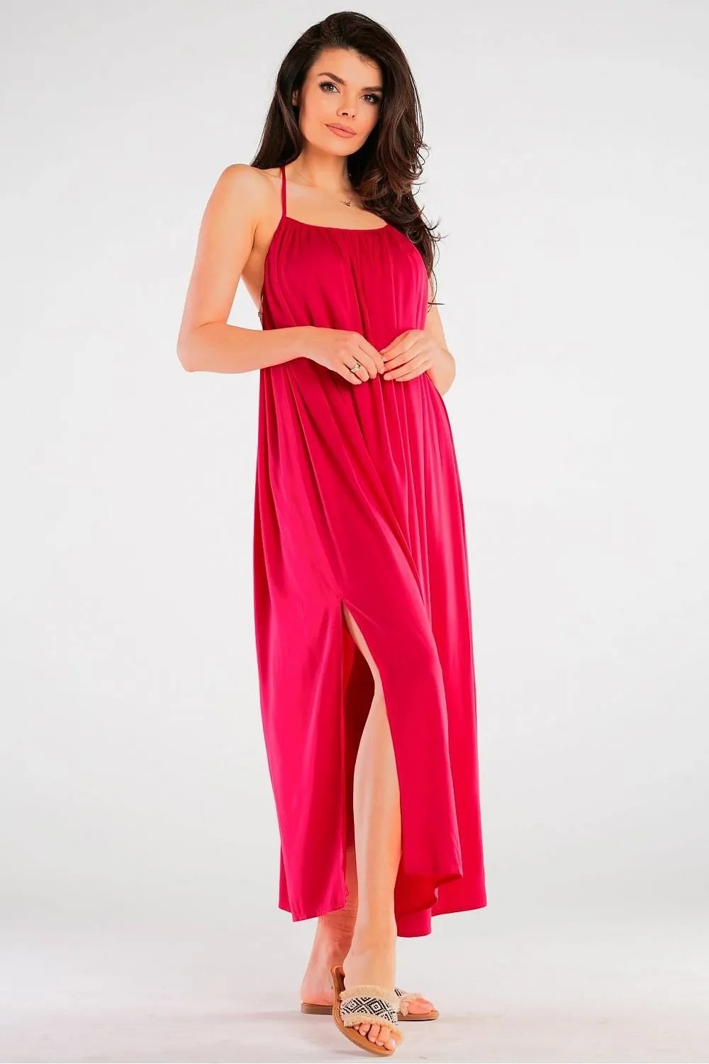 Effortlessly Chic Viscose Maxi Dress with Statement Ring Detail