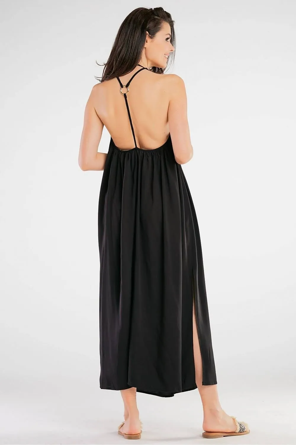 Effortlessly Chic Viscose Maxi Dress with Statement Ring Detail