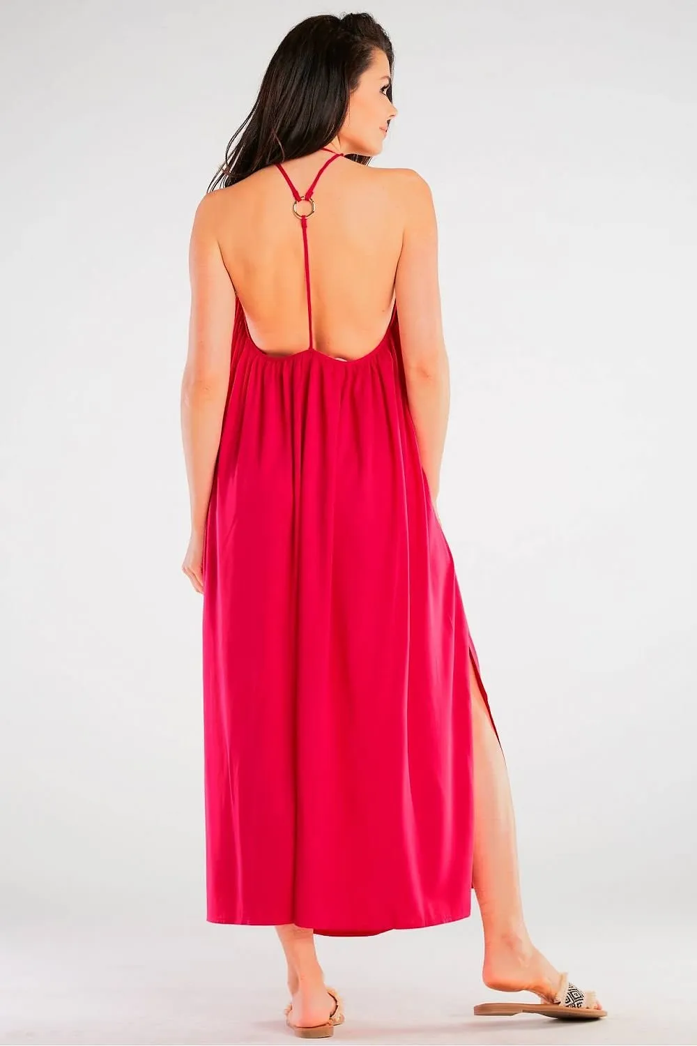 Effortlessly Chic Viscose Maxi Dress with Statement Ring Detail