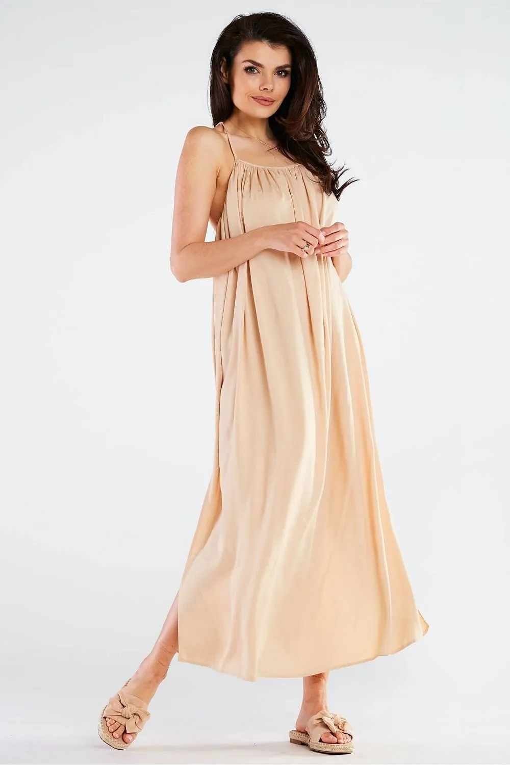 Effortlessly Chic Viscose Maxi Dress with Statement Ring Detail