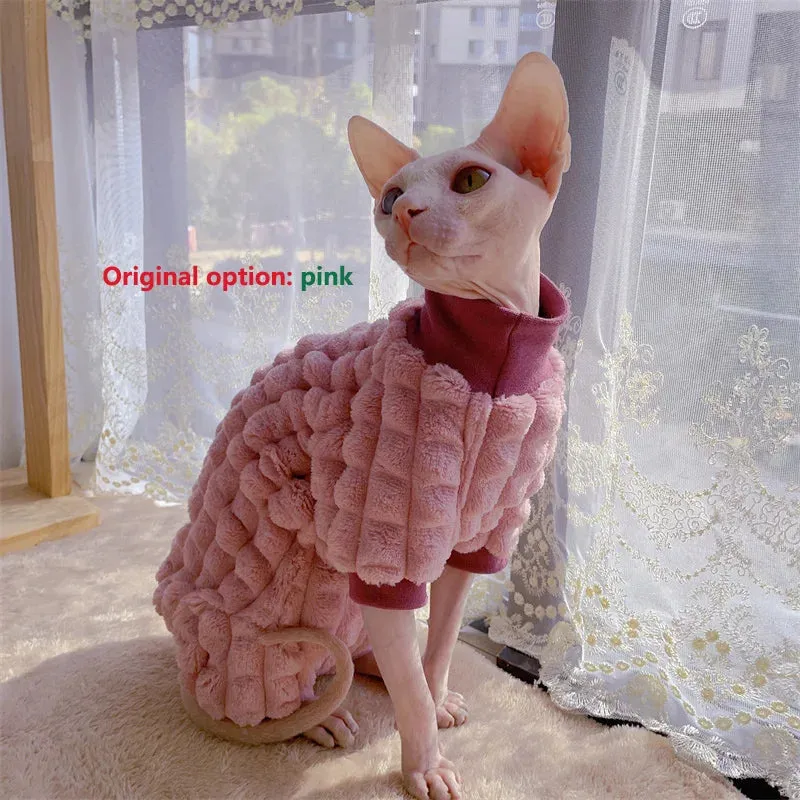 Elegant Warm Sphynx Cat Turtleneck Sweater | Thickening Fleece Winter Coat for Hairless Cats |