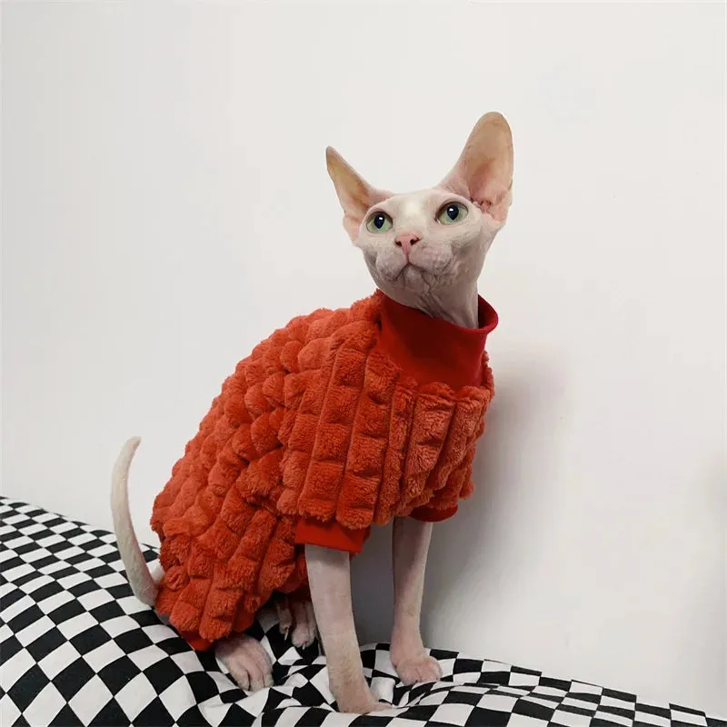 Elegant Warm Sphynx Cat Turtleneck Sweater | Thickening Fleece Winter Coat for Hairless Cats |