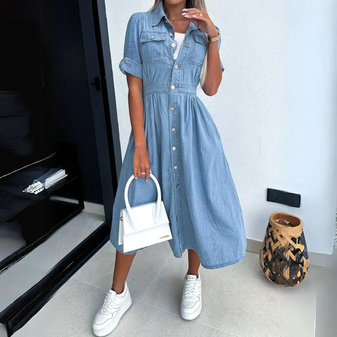 Elena - Chic Denim Midi Dress