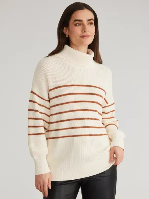 Elise: 100% Cotton Oversize Stripe Turtleneck Pullover