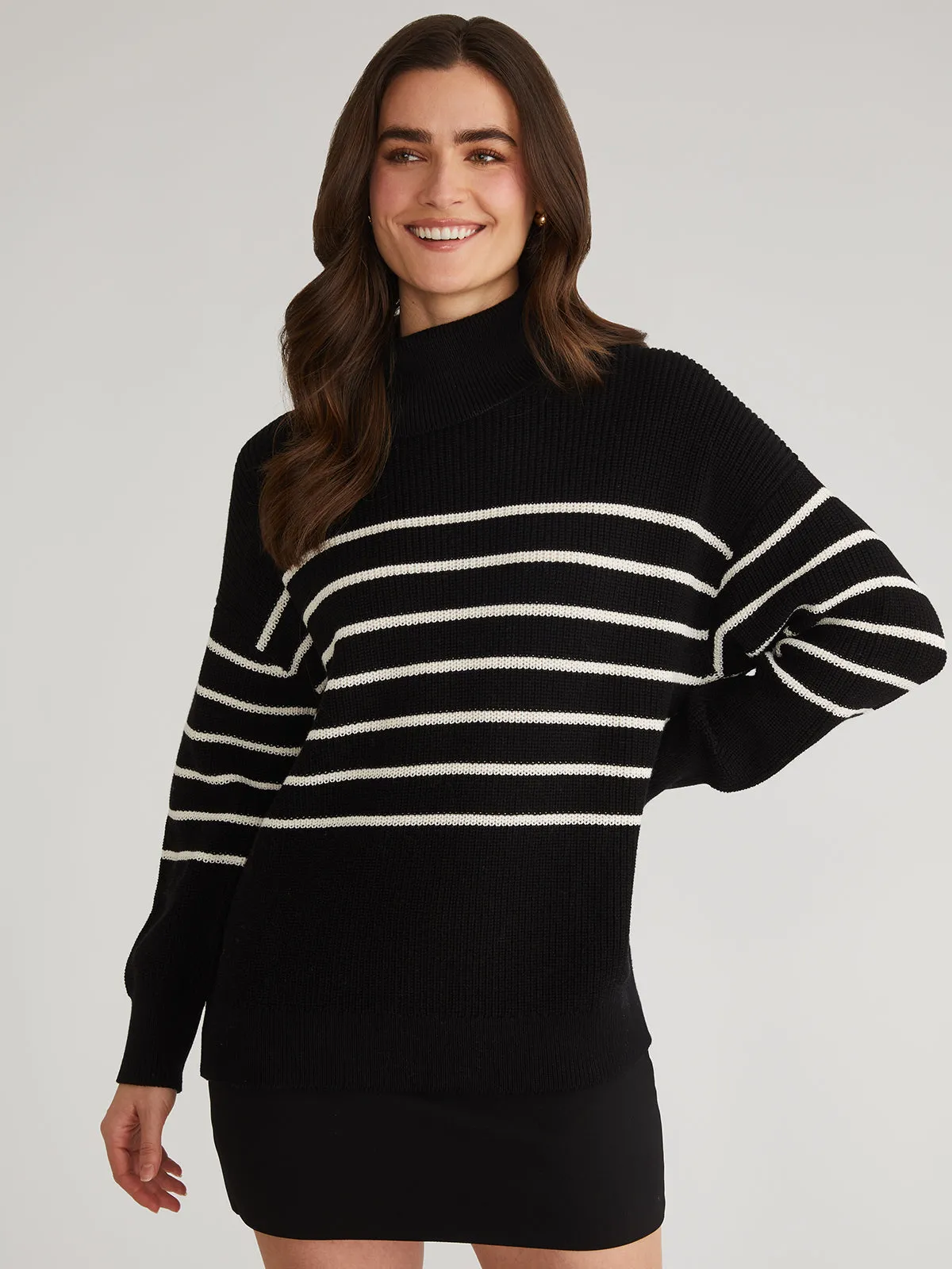 Elise: 100% Cotton Oversize Stripe Turtleneck Pullover