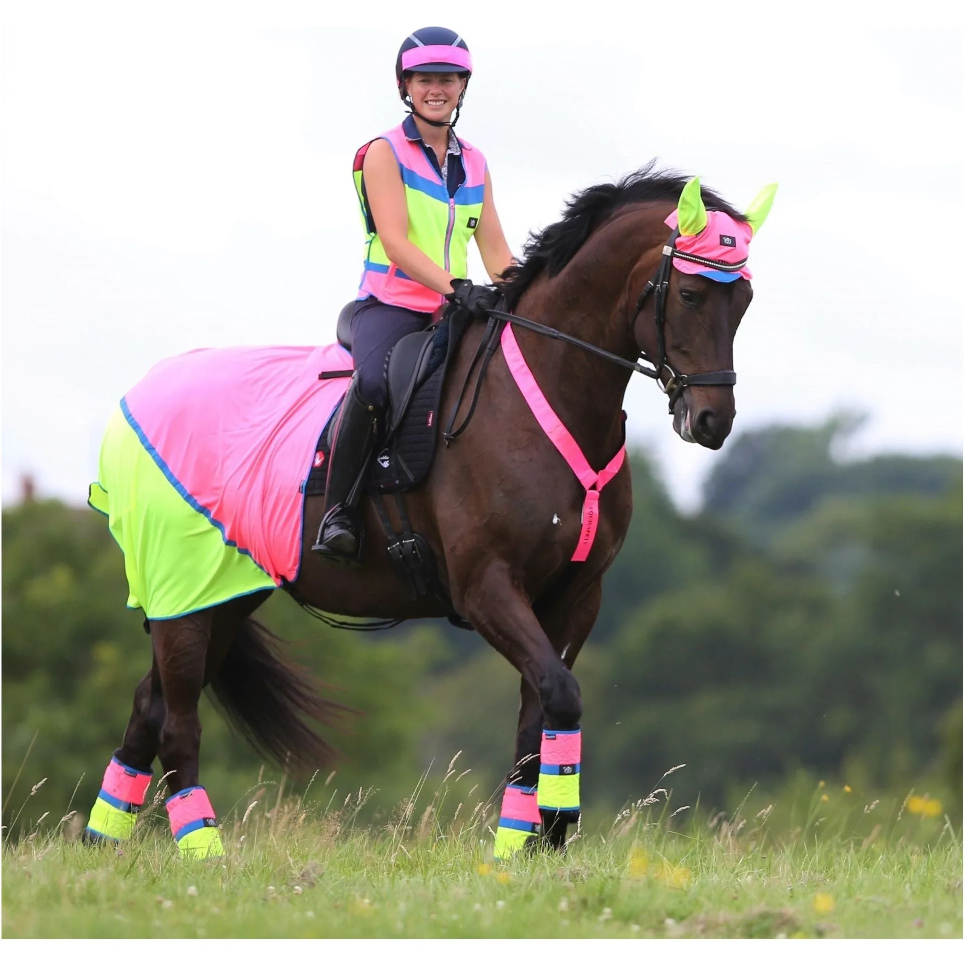 Equisafety Multi Colour Hi Vis Waistcoat  - Pink/yellow