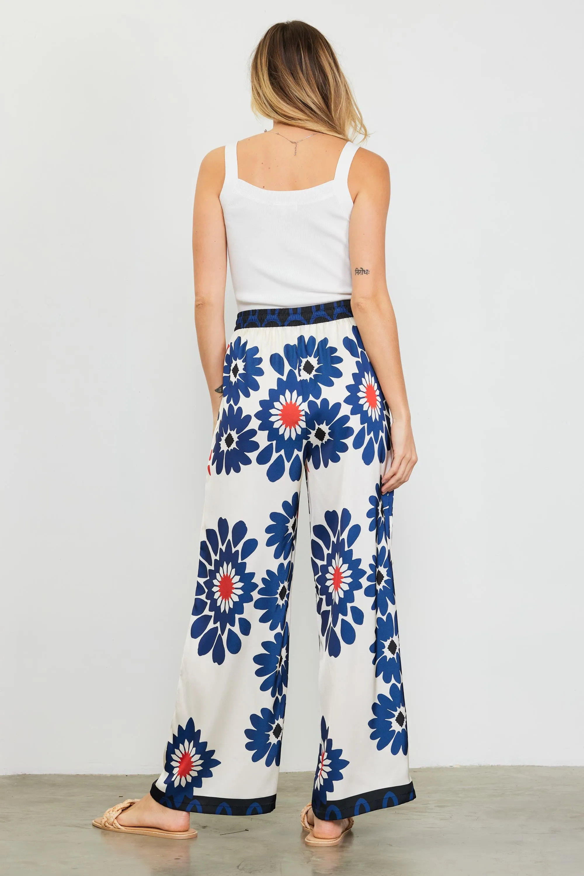 Floral Print Elastic Waistband Pants