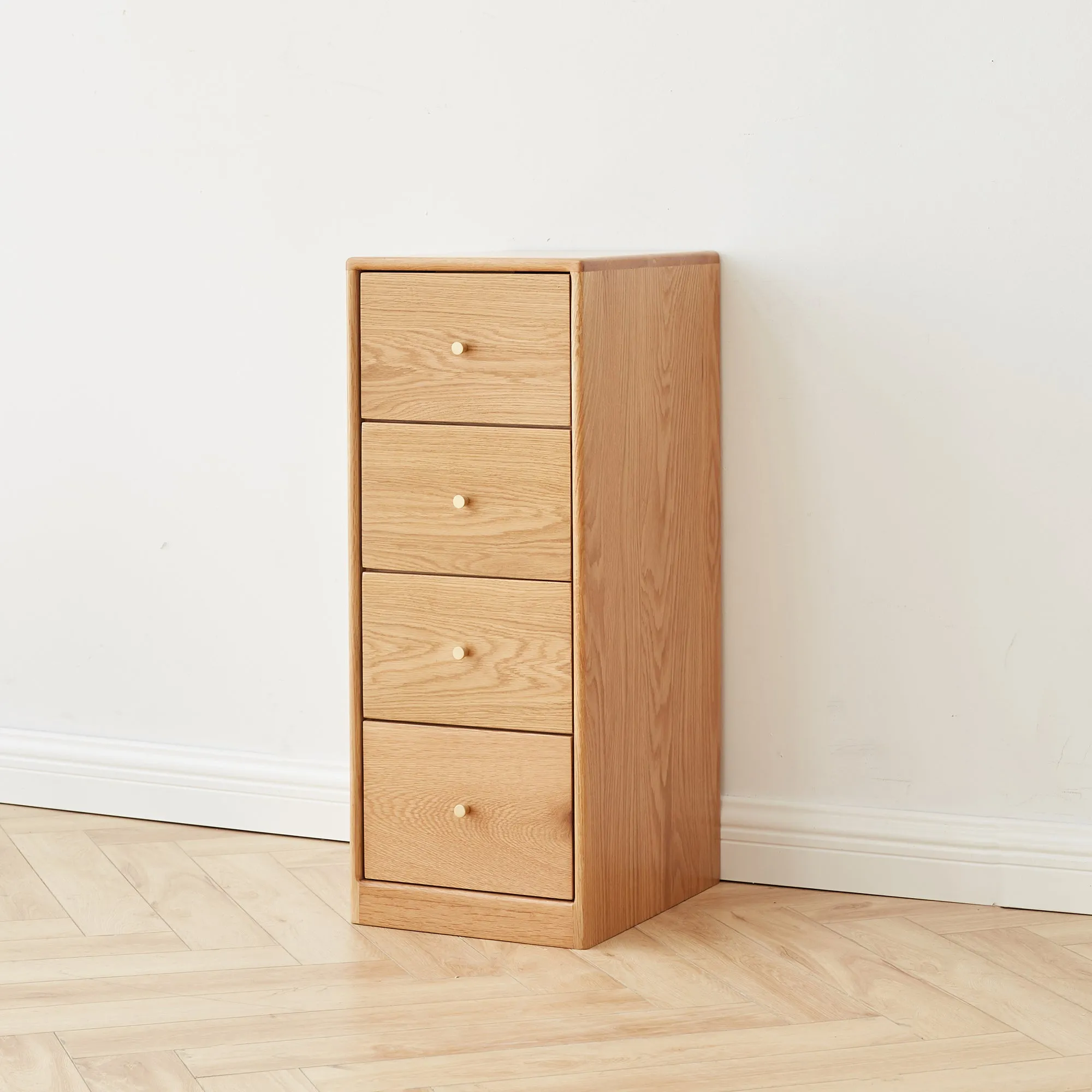 Free-Standing Solid Oak Bedside Table - Four-Drawer Storage Cabinet for Living Room