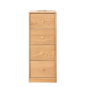 Free-Standing Solid Oak Bedside Table - Four-Drawer Storage Cabinet for Living Room