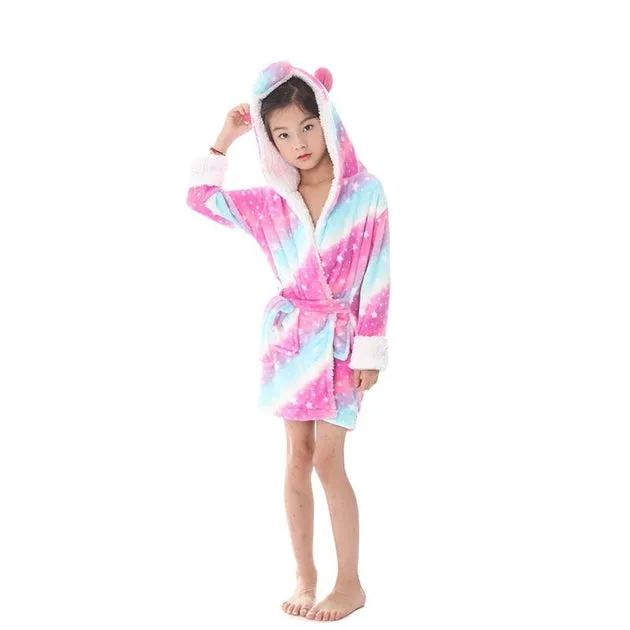 Galaxy Starry Sky Unicorn Kids Bathrobe