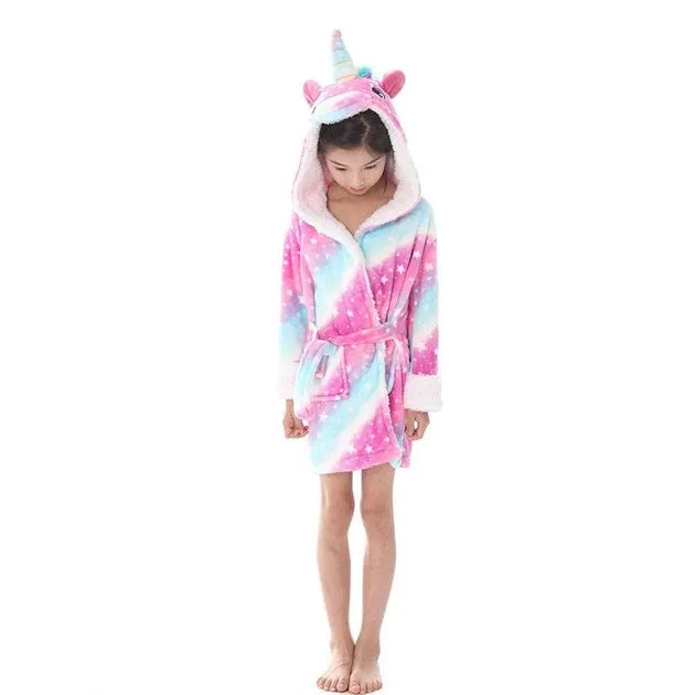 Galaxy Starry Sky Unicorn Kids Bathrobe