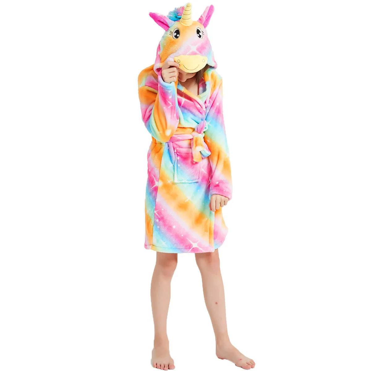 Golden Rainbow Unicorn Kids Bathrobe