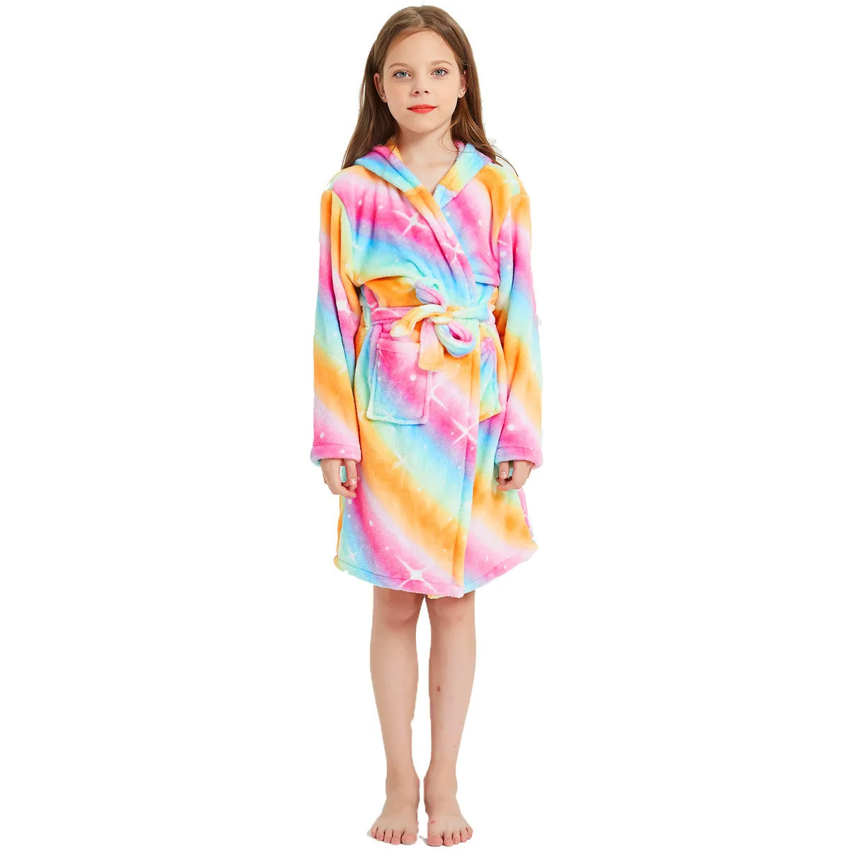 Golden Rainbow Unicorn Kids Bathrobe