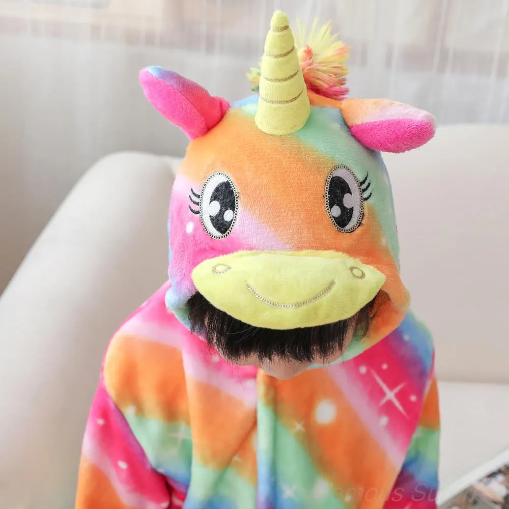 Golden Rainbow Unicorn Kids Bathrobe