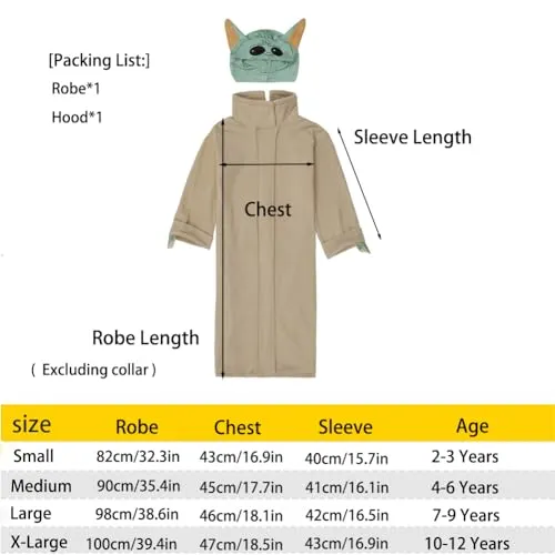 Hanerreal Halloween Kids the Child Costume Robe Hood Baby Grogu Costume